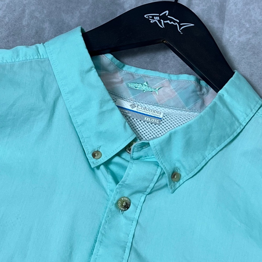 Columbia PFG Mens XXL Aqua Turquoise Short Sleeve Ventilated Fishing Shirt